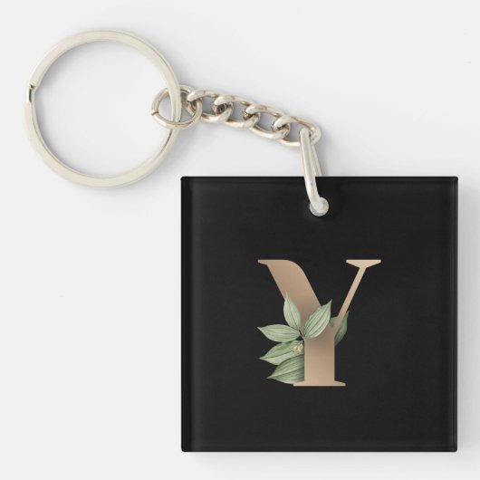 Elegant Botanische monogram Gold Letter Y Sleutelhanger (Voorkant)