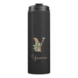 Elegant Botanische monogram Gold Letter Y Thermosbeker