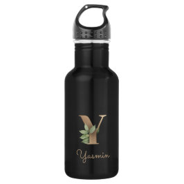 Elegant Botanische monogram Gold Letter Y Waterfles