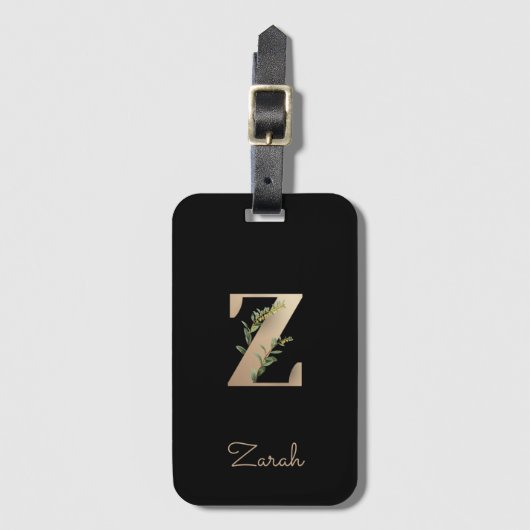 Elegant Botanische monogram Gold Letter Z Bagagelabel (Voorkant (verticaal))