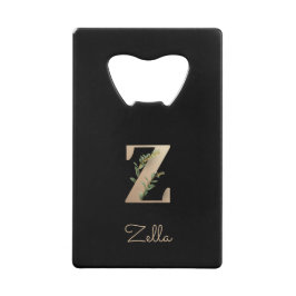 Elegant Botanische monogram Gold Letter Z Creditkaart Flessenopener