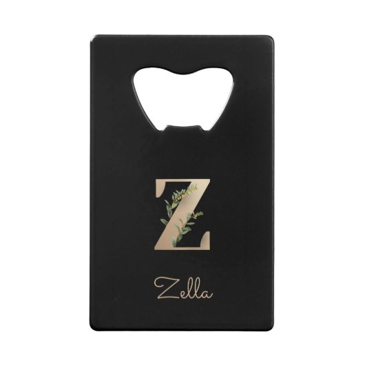 Elegant Botanische monogram Gold Letter Z Creditkaart Flessenopener (Voorkant)