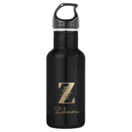 Elegant Botanische monogram Gold Letter Z Waterfles