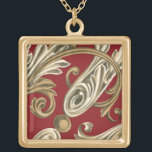 Elegant botanische motif met tangebloed goud vergulden ketting<br><div class="desc">Een Ethan Harper origineel met een bruin blad op een rode achtergrond. Dit elegante botanische motief zou een groot geschenk zijn voor iedereen die van gedurfde kleuren geniet!</div>
