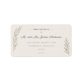 Elegant Botanische Olijftak Trouwadres  Etiket