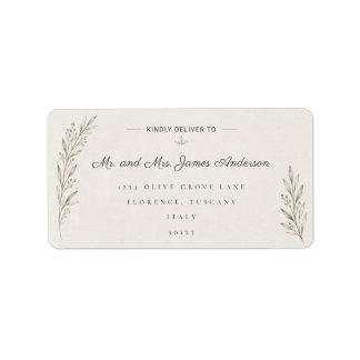 Elegant Botanische Olijftak Trouwadres  Etiket