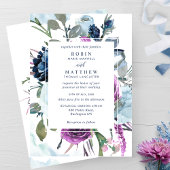 Elegant Botanische Paarse en Blauwe Floral Wedding Kaart