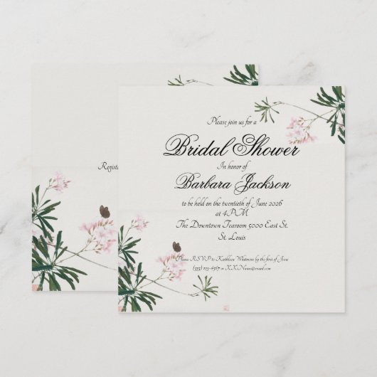 Elegant botanische roze bloesem met vlinder kaart (Voorkant / Achterkant)