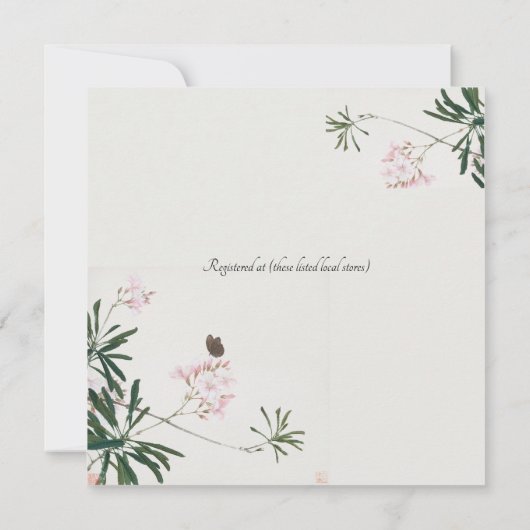 Elegant botanische roze bloesem met vlinder kaart (Achterkant)