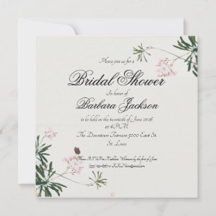 Elegant botanische roze bloesem met vlinder kaart