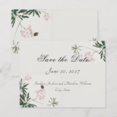 Elegant botanische roze bloesem Sla de datumkaart  RSVP Kaartje (Voorkant / Achterkant)