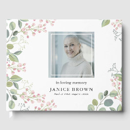 Elegant Botanische Roze Blossom Foto Funeral Gastenboek