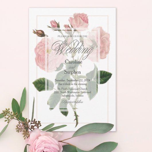 Elegant botanische roze Floral Typografie Weddensc Kaart
