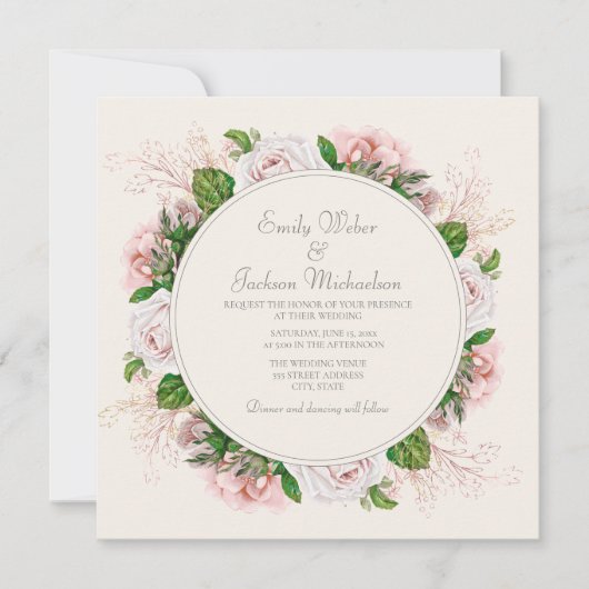 Elegant botanische roze Rozen Kaart (Voorkant)