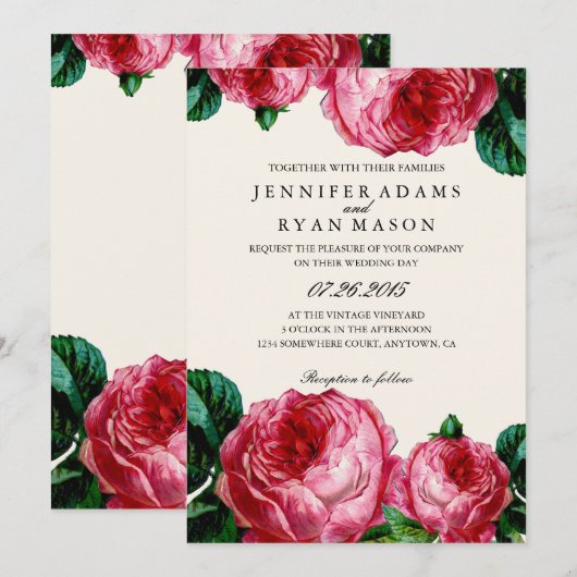 Elegant botanische roze Waterverf bruiloft Kaart (Voorkant / Achterkant)