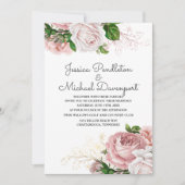 Elegant Botanische Rozen Roze Floral White Wedding Kaart (Voorkant)