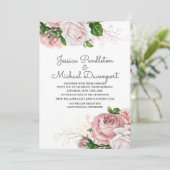 Elegant Botanische Rozen Roze Floral White Wedding Kaart (Staand voorkant)