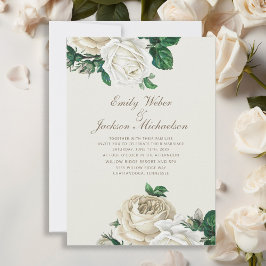 Elegant Botanische Rozen White Floral Cream Weddin Kaart