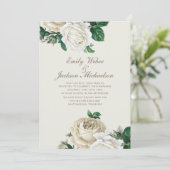 Elegant Botanische Rozen White Floral Cream Weddin Kaart (Staand voorkant)