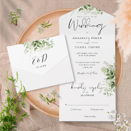 Elegant Botanische Rustic Greenery Wedding All In One Uitnodiging