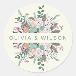 Elegant Botanische sage Groene Keel Floral Ronde Sticker