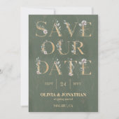 Elegant Botanische Salie Groen Goud Save the Date Kaart (Voorkant)