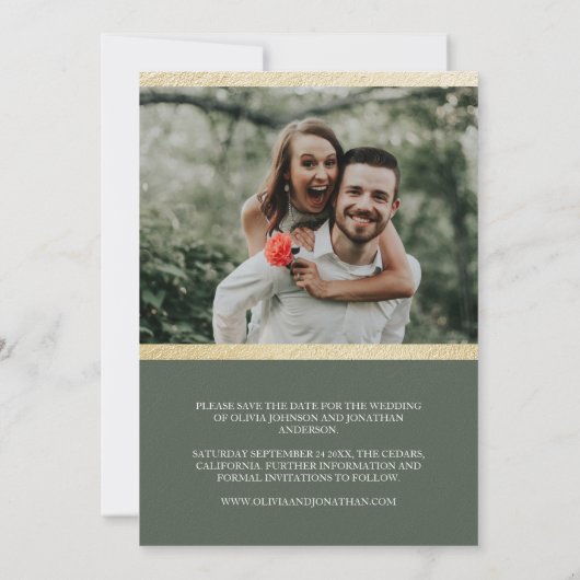 Elegant Botanische Salie Groen Goud Save the Date Kaart (Achterkant)