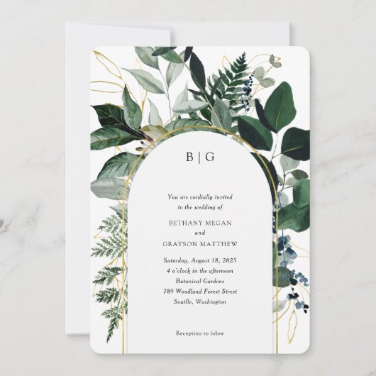 Elegant Botanische tuin Modern bruiloft Kaart (Voorkant)