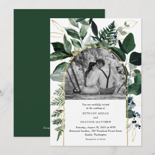 Elegant Botanische tuin Modern foto bruiloft Invi Kaart