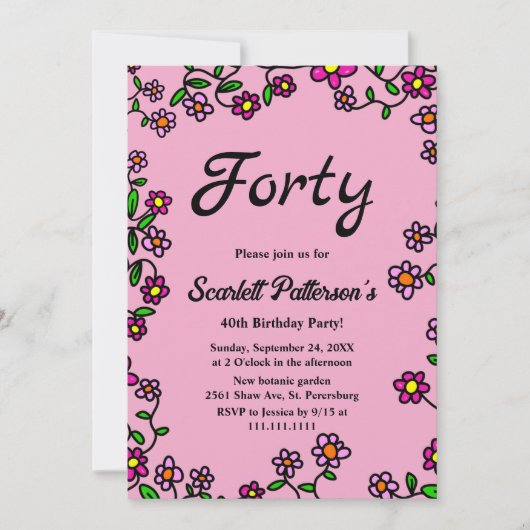 Elegant Botanische Tuin Roos Bloemen 40e Verjaarda Kaart (Voorkant)