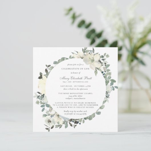 Elegant botanische viering van het leven White Flo Kaart (Staand voorkant)