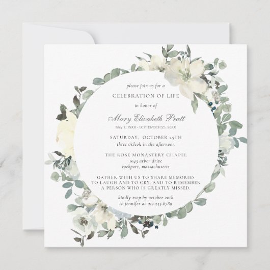 Elegant botanische viering van het leven White Flo Kaart (Voorkant)