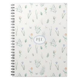 Elegant botanische waterverf bloemige monogramnaam notitieboek