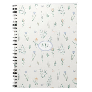 Elegant botanische waterverf bloemige monogramnaam notitieboek