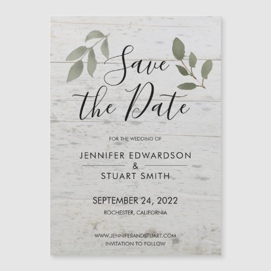 Elegant botanische waterverf verlaat fotobruiloft magnetische uitnodiging (Voorkant)