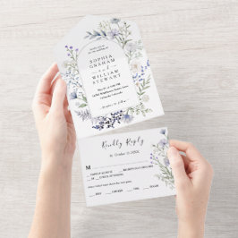 Elegant Botanische Waterverf Wildflower Wedding All In One Uitnodiging