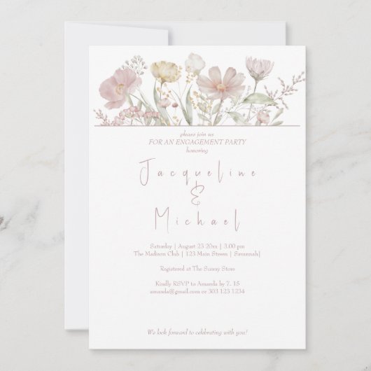 Elegant Botanische Wildbloemen Verloving Kaart (Voorkant)