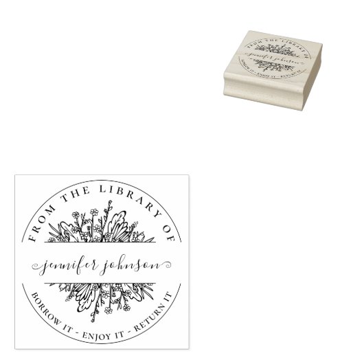 Elegant botanische wilde bloemen uit de bibliothee rubberstempel (Gestempeld)