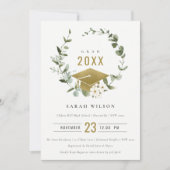 Elegant Botanische Wreath Gold Graduation Party Kaart (Voorkant)