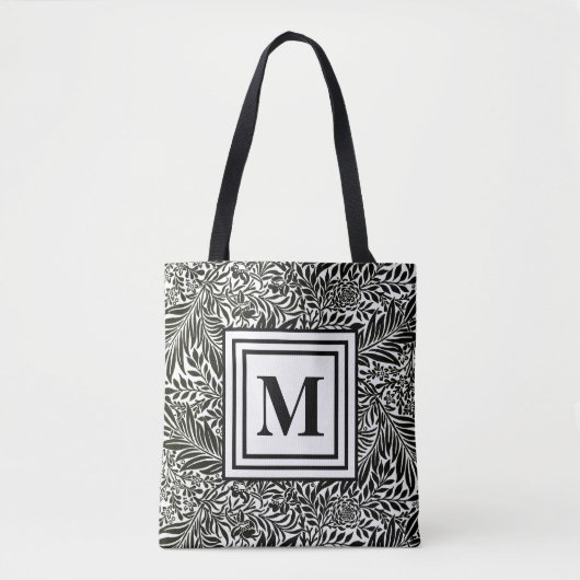 Elegant botanische zwart-wit monogrammen tote bag (Voorkant)