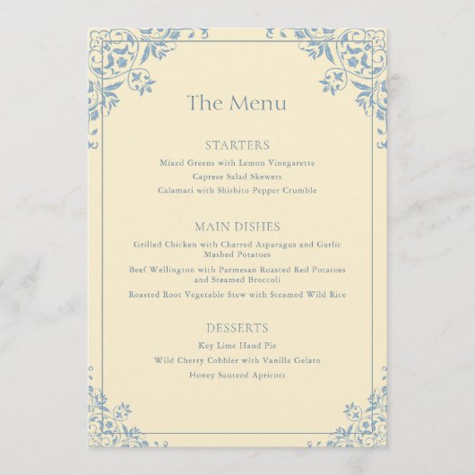 Elegant Boter Geel  Lijst Trouwmenu Menu (Voorkant)