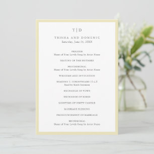 Elegant Boter Geel Monogram Moderne Trouwdag Programmakaart