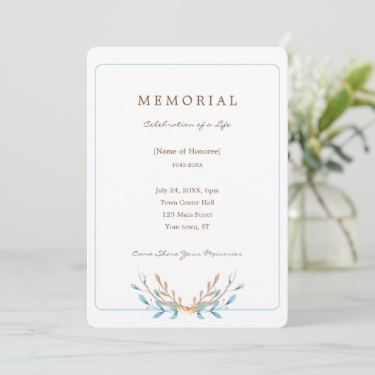 Elegant Bouquet des Leaves Memorial Invitation Kaart (Staand voorkant)