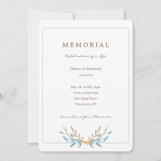 Elegant Bouquet des Leaves Memorial Invitation Kaart (Voorkant)