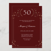 Elegant Bourgogne 50e bruiloft Jubileum Kaart (Voorkant / Achterkant)