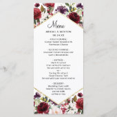 Elegant Bourgogne Bloemen Bruiloft Receptie diner Menu (Achterkant)