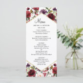 Elegant Bourgogne Bloemen Bruiloft Receptie diner Menu (Staand voorkant)