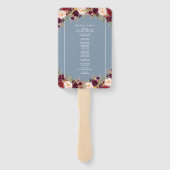 Elegant Bourgogne Bloemen Stoffig Blauw Huwelijksp Handwaaier (Achterkant)