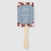 Elegant Bourgogne Bloemen Stoffig Blauw Huwelijksp Handwaaier (Voorkant)