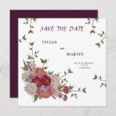 Elegant Bourgogne bloemmonogram Save the Date Kaart (Voorkant / Achterkant)